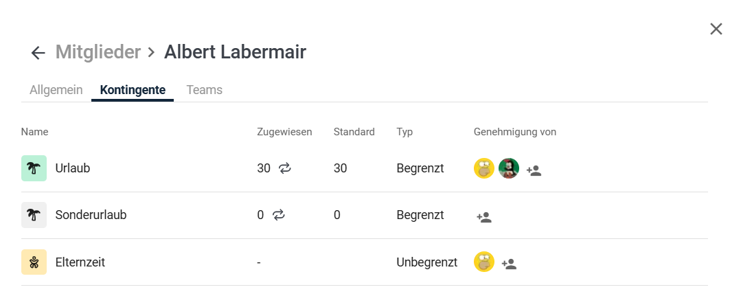Kontingente bearbeiten