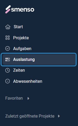 Auslastung im Hauptmenü