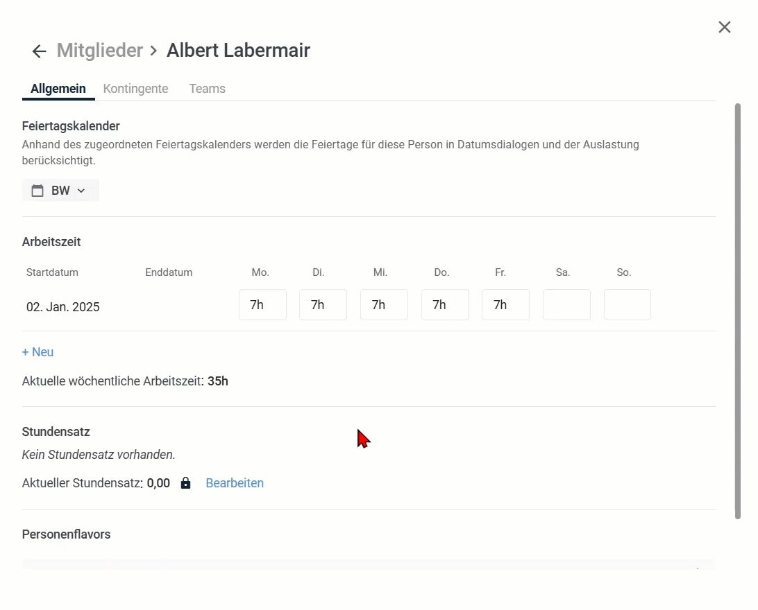Editing a person's hourly rate