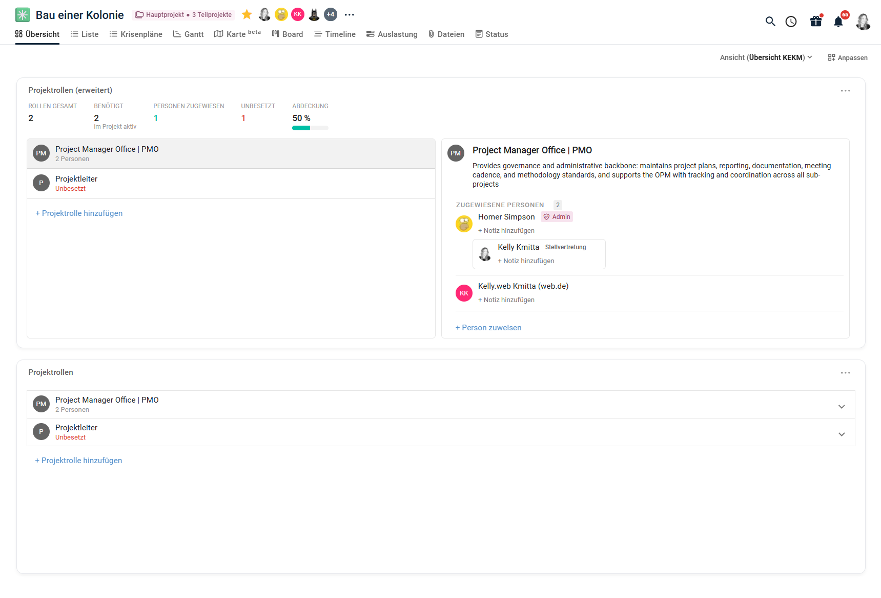 Widget Projektrollen mit einer unbesetzten Rolle