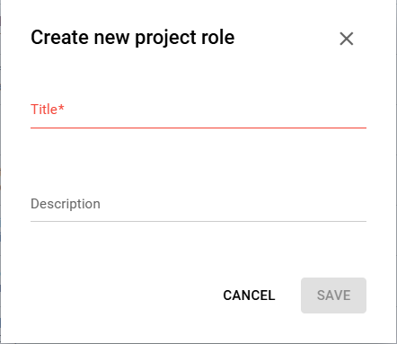 Create new project role dialog with Title and Description fields