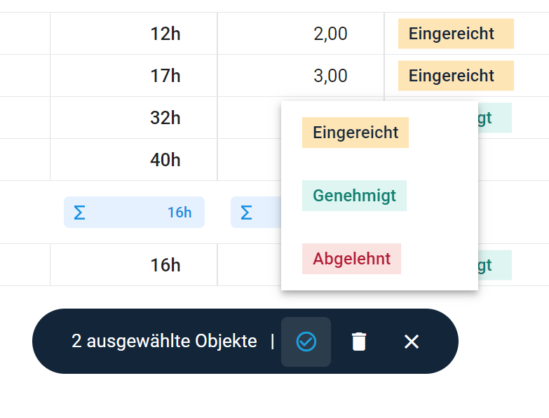 Mehrere Abwesenheiten gleichzeitig genehmigen